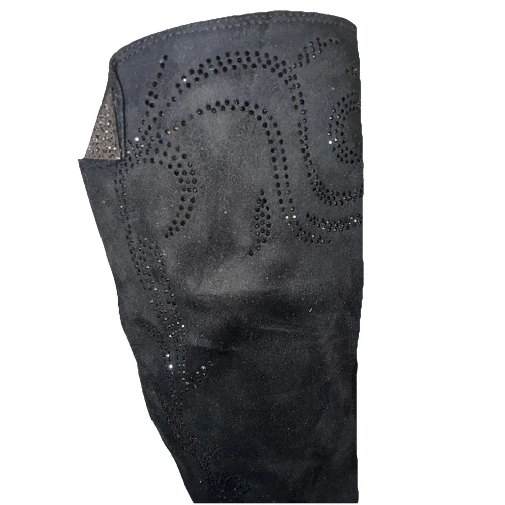 AzuraKnee‎ High Boots Womens 8 Black Faux Suede Rhinestone Block Heel Zip